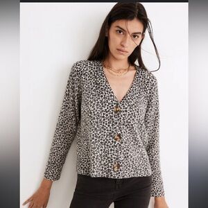 Madewell Wool Cameron Ribbed Cardigan Sweater Coziest Yarn Floral Women’s Small